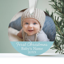 De eerste kerstfoto van de baby - Blue Boy Backgro Ornament