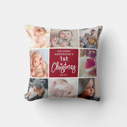 De eerste kerstfoto van de baby Collage Keepomwill Kussen (Voorkant)