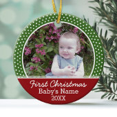 De eerste kerstfoto van de baby: dubbelzijdig keramisch ornament