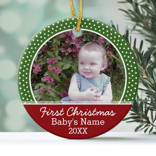 De eerste kerstfoto van de baby: dubbelzijdig keramisch ornament