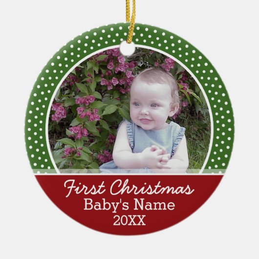 De eerste kerstfoto van de baby: dubbelzijdig keramisch ornament (Voorkant)