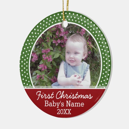 De eerste kerstfoto van de baby: dubbelzijdig keramisch ornament (Links)