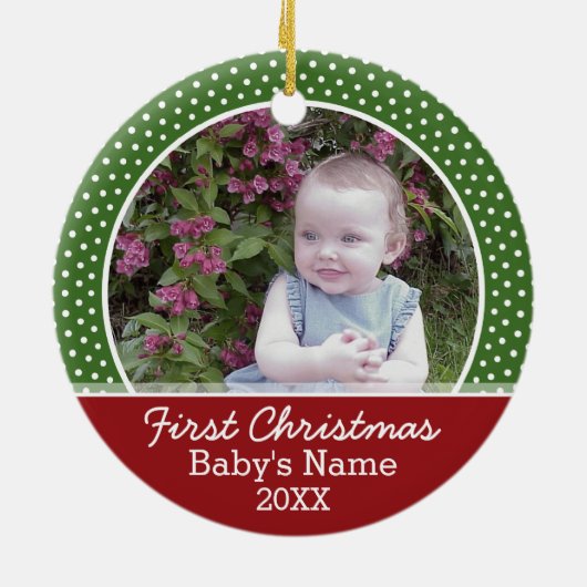De eerste kerstfoto van de baby: dubbelzijdig keramisch ornament (Achterkant)