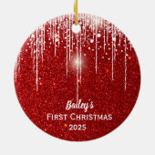 De eerste kerstfoto van de baby keramisch ornament (Achterkant)