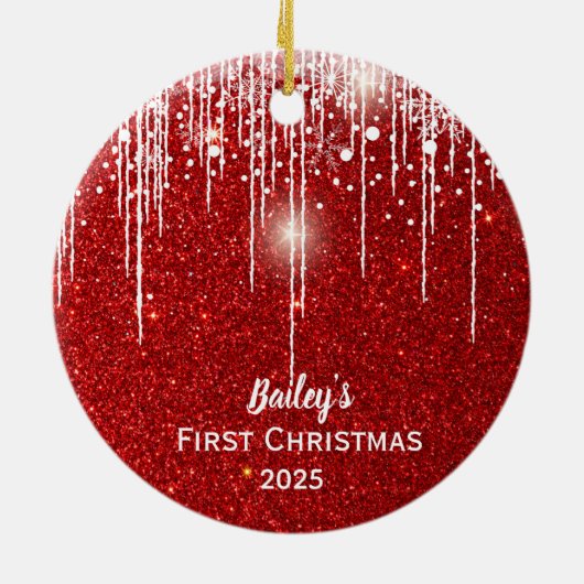 De eerste kerstfoto van de baby keramisch ornament (Achterkant)