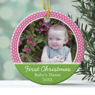 De eerste kerstfoto van de baby - met één zijoog keramisch ornament