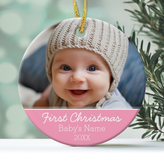 De eerste kerstfoto van de baby - met één zijoog keramisch ornament