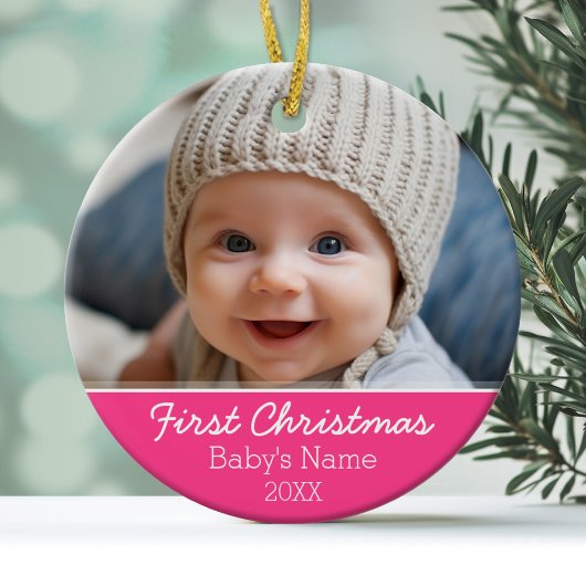 De eerste kerstfoto van de baby - met één zijoog keramisch ornament