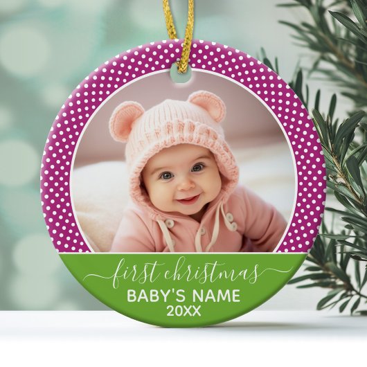 De eerste kerstfoto van de baby - met één zijoog keramisch ornament