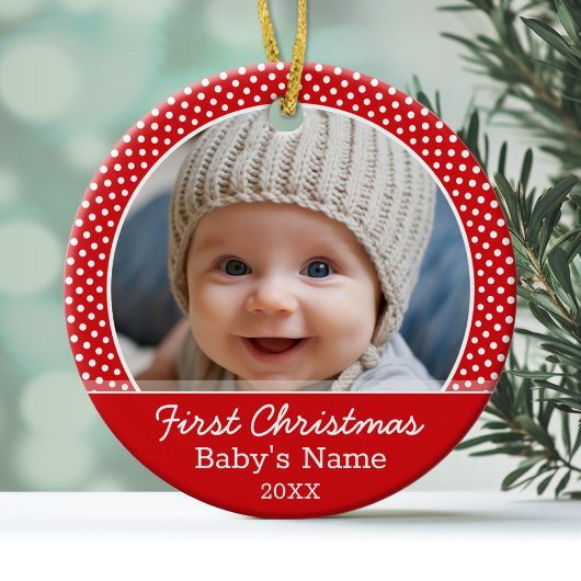 De eerste kerstfoto van de baby - met één zijoog keramisch ornament