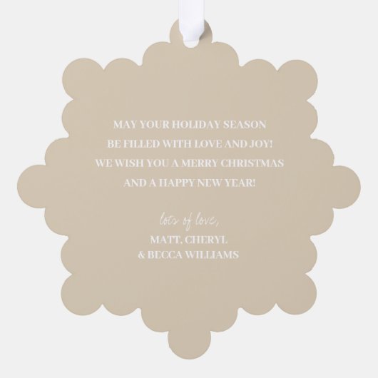 De eerste kerstfoto van de baby op ivoorpapier ornament kaart (Achterkant)