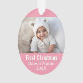 De eerste kerstfoto van de baby Roze meisje Achter Ornament (achterkant)