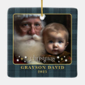 De eerste kerstfoto van de Classic Plaid Baby Keramisch Ornament (Achterkant)