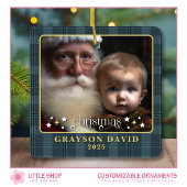 De eerste kerstfoto van de Classic Plaid Baby Keramisch Ornament