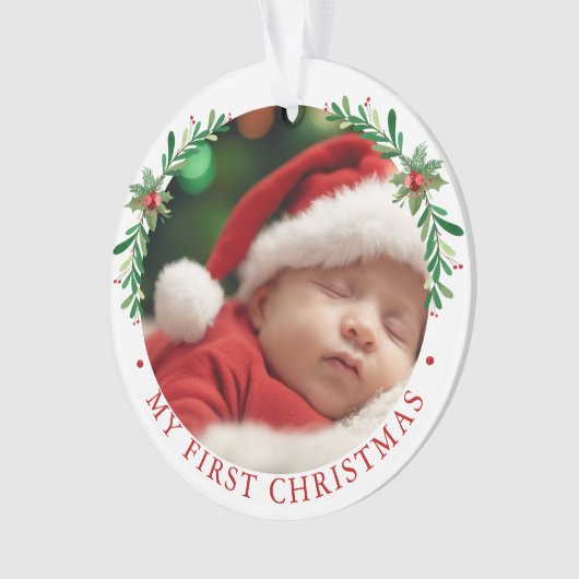 De eerste kerstfoto van de elegante bloemenbaby ornament (voorkant)