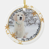 De eerste kerstfoto van de hond: Gold Snowflakes Keramisch Ornament (Voorkant)