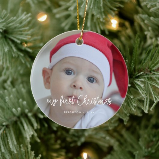 De eerste kerstfoto van de moderne baby keramisch ornament (Boom)