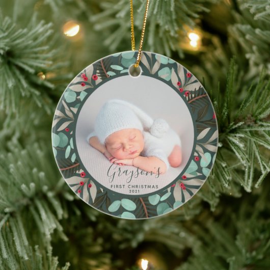 De eerste kerstfoto van de moderne Greenery Baby:  Keramisch Ornament (Boom)