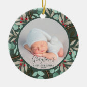 De eerste kerstfoto van de moderne Greenery Baby:  Keramisch Ornament (Voorkant)