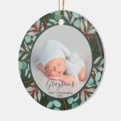 De eerste kerstfoto van de moderne Greenery Baby:  Keramisch Ornament (Links)