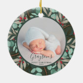 De eerste kerstfoto van de moderne Greenery Baby:  Keramisch Ornament (Achterkant)