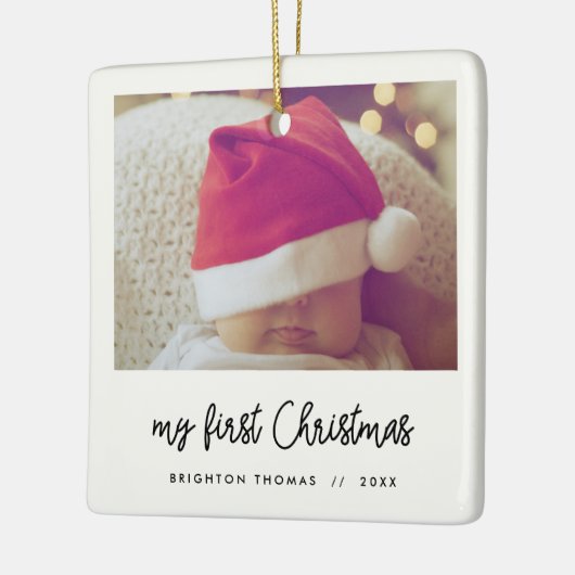 De eerste kerstfoto van de moderne script Baby Keramisch Ornament (Links)