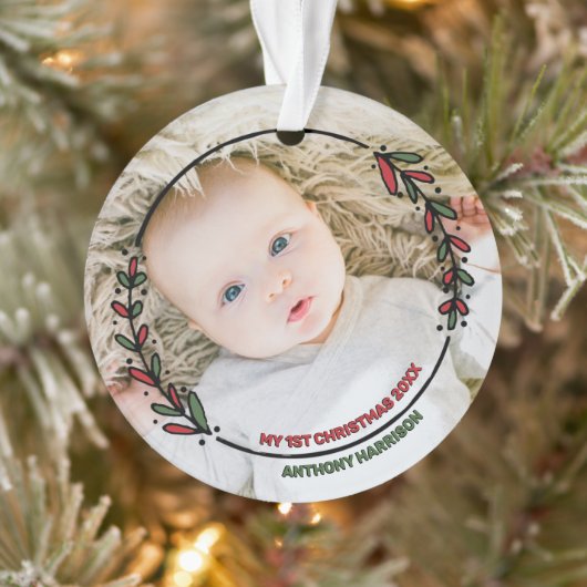 De eerste kerstfoto van de moderne Wreath Baby Ornament (Boom)