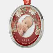 De eerste kerstfoto van de rijke rode baby metalen ornament (Links)