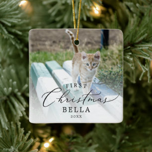 De eerste kerstfoto van Delicate Kitten Keramisch Ornament