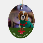 De eerste kerstfoto van Dog Green Keramisch Ornament (Rechts)