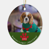 De eerste kerstfoto van Dog Green Keramisch Ornament (Links)