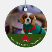 De eerste kerstfoto van Dog Green Keramisch Ornament (Achterkant)