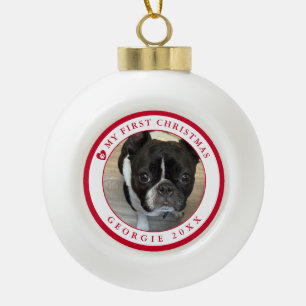 De eerste kerstfoto van Dog Keramische Bal Ornament