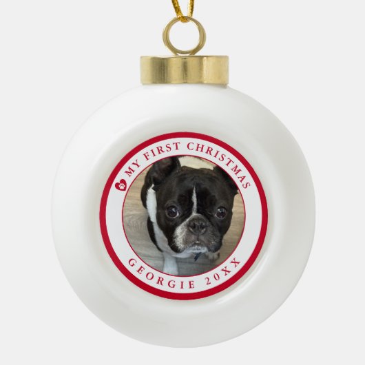 De eerste kerstfoto van Dog Keramische Bal Ornament (Voorkant)