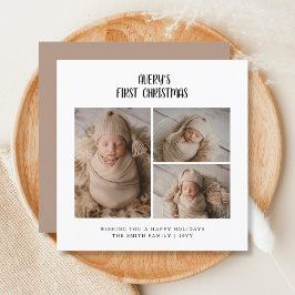 De eerste kerstfoto van een elegante baby feestdagenkaart