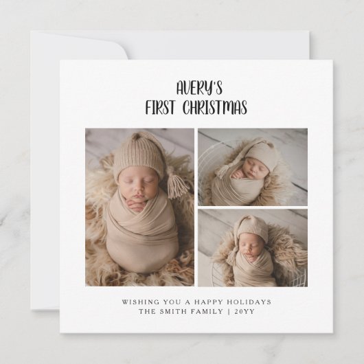De eerste kerstfoto van een elegante baby feestdagenkaart (Voorkant)