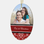 De eerste kerstfoto van een paar met kerstfeest keramisch ornament (Links)