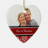 De eerste kerstfoto van een paar met kerstfeest keramisch ornament (Rechts)