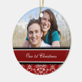 De eerste kerstfoto van een paar met kerstfeest keramisch ornament (Links)