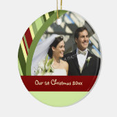 De eerste kerstfoto van een paar met kerstfeest keramisch ornament (Links)