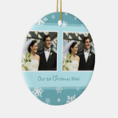 De eerste kerstfoto van een paar met kerstfeest keramisch ornament (Rechts)