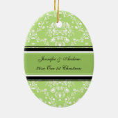 De eerste kerstfoto van een paar met kerstfeest keramisch ornament (Achterkant)