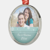 De eerste kerstfoto van een paar met kerstfeest metalen ornament (Links)