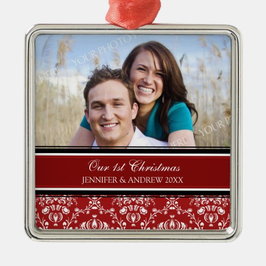 De eerste kerstfoto van een paar met kerstfeest metalen ornament (Voorkant)