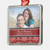 De eerste kerstfoto van een paar met kerstfeest metalen ornament (Links)