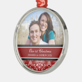 De eerste kerstfoto van een paar met kerstfeest metalen ornament (Links)