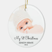 De eerste kerstfoto van Elegant Script Baby: Ceram Keramisch Ornament (Links)