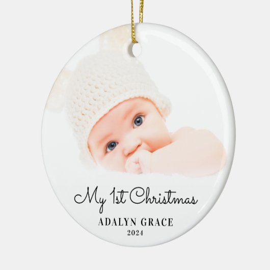 De eerste kerstfoto van Elegant Script Baby: Ceram Keramisch Ornament (Links)