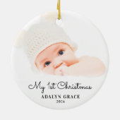 De eerste kerstfoto van Elegant Script Baby: Ceram Keramisch Ornament (Achterkant)