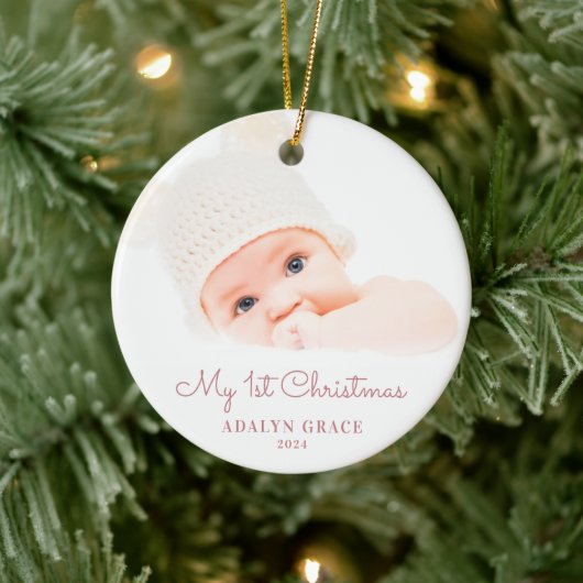De eerste kerstfoto van Elegant Script Baby: Ceram Keramisch Ornament (Boom)